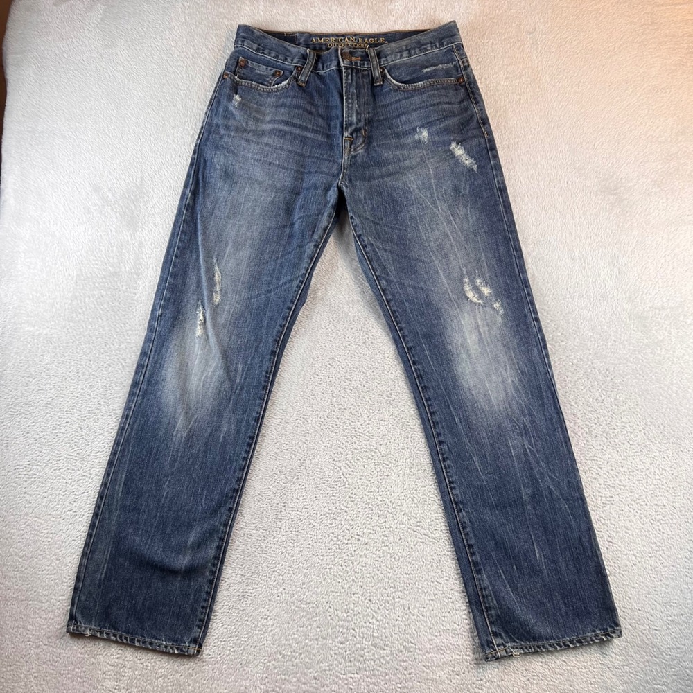 American Eagle Relaxed Straight Jeans men 30x32 fits 30x30 blue Distressed Denim